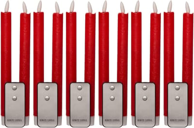LED-kaarsen met timer ROOD 12 stuks voor binnen - 6 uur - ECHTE WAS 23 cm hoogte voor kaarsen 2,2 cm diameter 2 AAA-batterijen vereist LED-kaarsen set van 4 ROOD (drie keer) bewegende vlamlamp