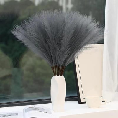 30 Stuks 55 cm Pampasgras Kunstmatig Gedroogde Bloemen voor Boho Decoratie in Woonkamer en Slaapkamer, Perfect voor Bruiloften en Interieurstyling (Donkergrijs)