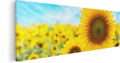 Artaza Canvas Schilderij Zonnebloemenveld - 60x20 cm - Muurdecoratie Bloemen - Wanddecoratie Woonkamer - Schilderijen Op Canvas
