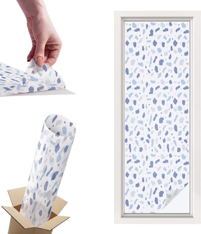 Tulup Raamfolie Anti inkijk - Blauwe patronen Privacy Folie Raam - 50x146 cm - Blauw Anti inkijk Folie - Raamfolie Tegen inkijk Glas in Lood - Voor de badkamer, voor het kantoor, voor de keuken - Raamfolie Zonwering