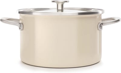 KitchenAid Steel Core Enamel kookpan 24cm 6L - Amandelwit - inductie - PFAS-vrij