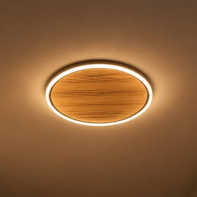 Elobra LED plafondlamp Havana S, eikenhout met knoesten/metaal, Ø 38 cm