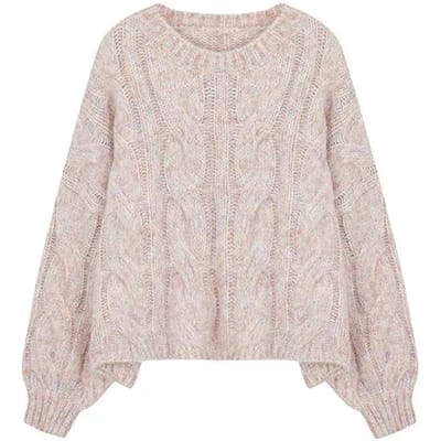 Roze Zachte Dames Trui Lieflijke Fee Losse Kabelbrei Pullover Pull Jumper Ronde Hals Lange Mouw Top Woon-werkverkeer Preppy Stijl XL