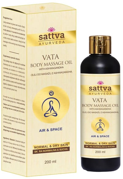 Massageolie Vata met Ashwagandha voor normale en vette huid, Sattva Ayurveda, 200 ml