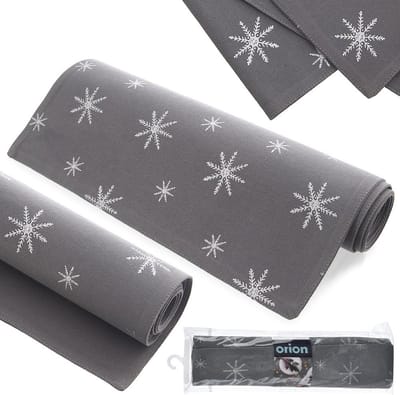 Tafelloper Katoenen Grijs SNEEUWVLOK 130x32 cm - Tafelkleed