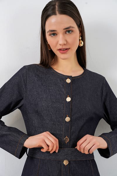 Gestrikte Denim Midi Jurk