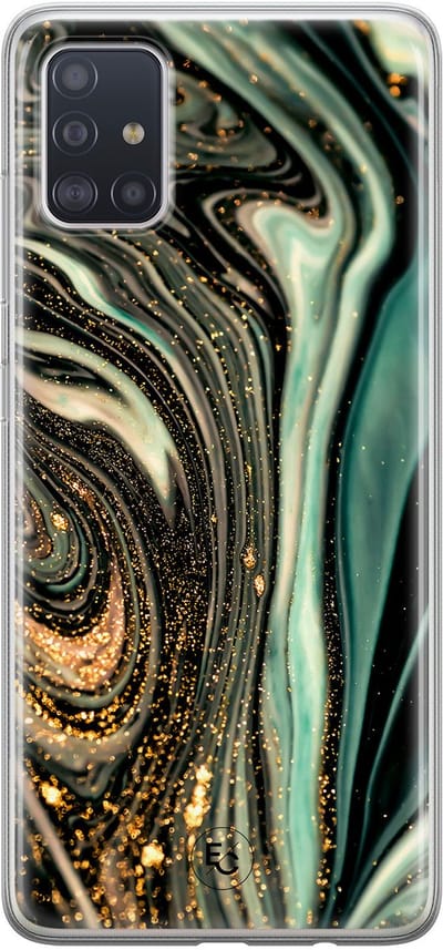Hoesje geschikt voor Samsung Galaxy A71 - Marble khaki - Soft Case - TPU - Marmer - Groen - ELLECHIQ