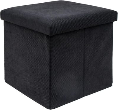 Opvouwbare Zwarte Opbergpoef met Deksel - Zitkruk & Voetenbank 38x38x38 cm