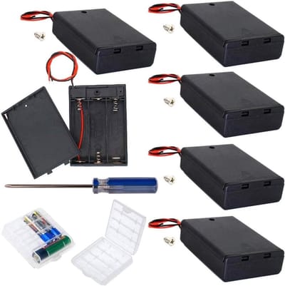 Batterijhouders met Schakelaar - Batterijboxen AA - Elektronica Projecten - Met Deksel en Draad - 6 Stuks - Zwart