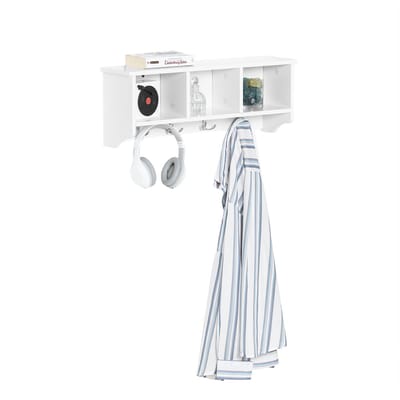 SoBuy FRG48-W Wandgarderobe - Witte Wandkapstok met Plank & 4 Haken