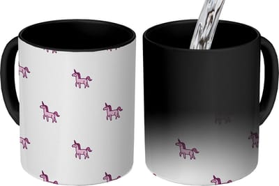 Magische Mok - Foto op Warmte Mokken - Koffiemok - Meisje - Unicorn - Roze - Patronen - Girl - Kindje - Kinderen - Magic Mok - Beker - 350 ML - Theemok