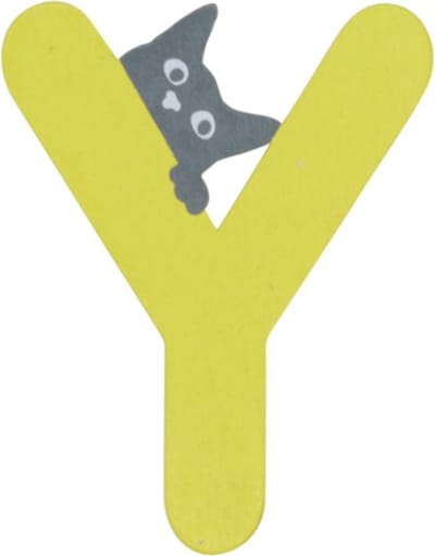 Houten Letter Y Geel met Kat | 9 cm