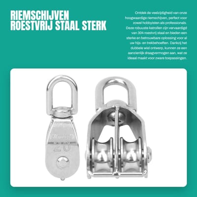 Dailygoods- Riemschijf 304 Roestvrij Staal - Vaste Katrol - Dubbel Wiel - Draagvermogen - Eenvoudig te Installeren - Betrouwbare Kwaliteit