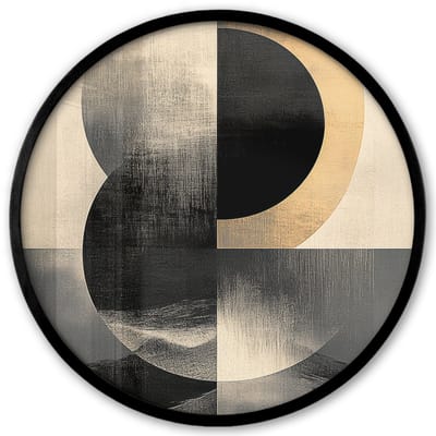 Poster in lijst Rond - Fotolijst 40x40 cm - Posters - Cirkels - Schaduw - Abstract - Ronde posterlijst zwart - Decoratie - Wanddecoratie woonkamer - Muurdecoratie slaapkamer