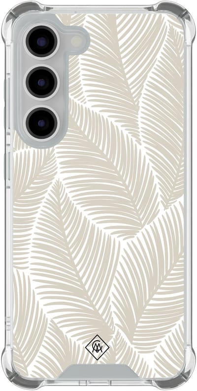 Casimoda® hoesje - Geschikt voor Samsung Galaxy S23 - Palmy Leaves Beige - Shockproof case - Extra sterk - TPU/polycarbonaat - Bruin/beige, Transparant