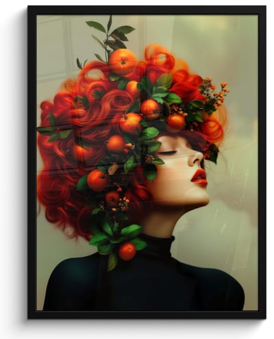 Poster in lijst - Fotolijst 50x70 cm - Posters - Vrouw - Appels - Rood - Bladeren - Posterlijst zwart - Decoratie - Wanddecoratie woonkamer - Muurdecoratie slaapkamer