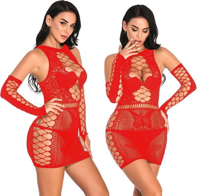 Erotische Babydoll Jurkje Met Mouwen I Erotische Lingerie I Sexy Kanten Jurkje I Erotisch Ondergoed I One Size I Rood