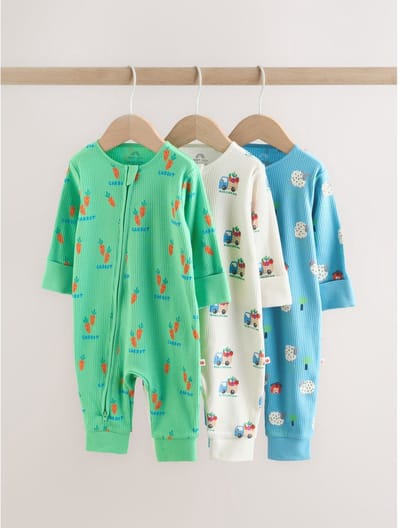 Next - Jongens - Set van 3 babypyjama's met tweewegritssluiting - Blauw