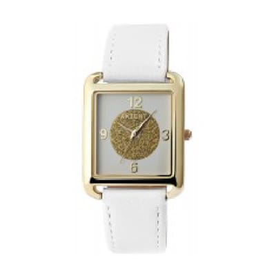 Akzent-model 1900248-005-dameshorloge-witte band-goudkleurig-afmeting 31x36 mm-3 atm waterdicht