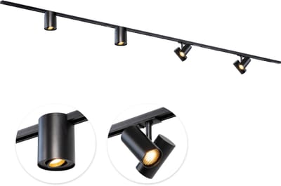 Qub Viror Railverlichting - Zwart - 300 cm - I-Vorm - 2 Viror Duo & 2 Viror Orbit - Dimbaar - Complete Set