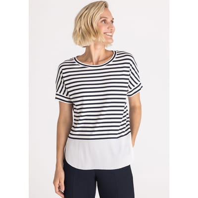 Gestreept shirt met aangeknipte zoom - gebroken wit / donkerblauw - Gr. 42 van Goldner Fashion
