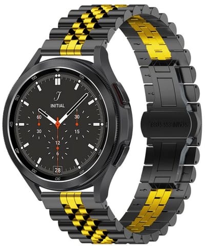 By Qubix - Geschikt voor Garmin bandje - Stalen band - Zwart met goud - Geschikt voor Garmin Forerunner 970 / 570 (47mm) / 255 - Smartwatch bandje 22mm