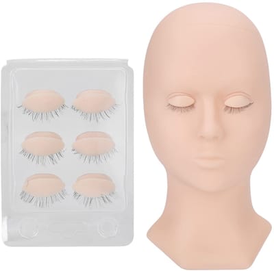 Dailygoods- Mannequin Hoofd met 3 Paar Verwijderbare Oogleden - Oefenmodel Wimperextensions - Siliconen Hoofd - 28 x 14,5 x 10 cm - Geschikt voor Make-up en Massage - Trainingshoofd