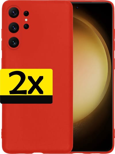 Hoesje - 2 Stuks - Geschikt voor Samsung Galaxy S23 Ultra - Sterk & Shockproof - Case Siliconen - Back Cover - Telefoon Hoes - Telefoonhoesjes - Rood