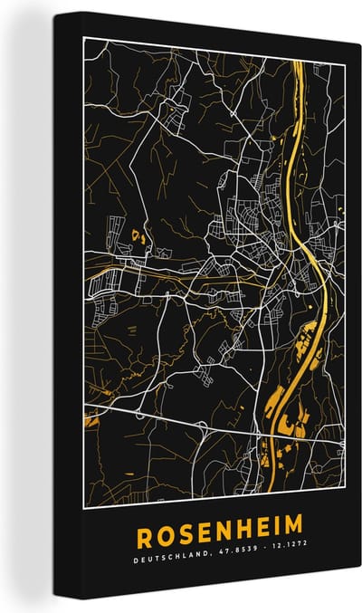 Canvas Schilderij Rosenheim - Stadskaart - Plattegrond - Kaart - Duitsland - Goud - 20x30 cm - Wanddecoratie