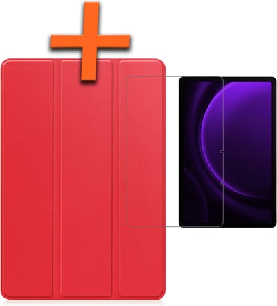 Hoesje - Geschikt voor Samsung Galaxy Tab S9 FE Plus - Met Screenprotector - Trifold Bookcase - Hard Cover Case - Met Uitsparing Geschikt voor S Pen - Hardcover Book - Tablet Hoes - Rood