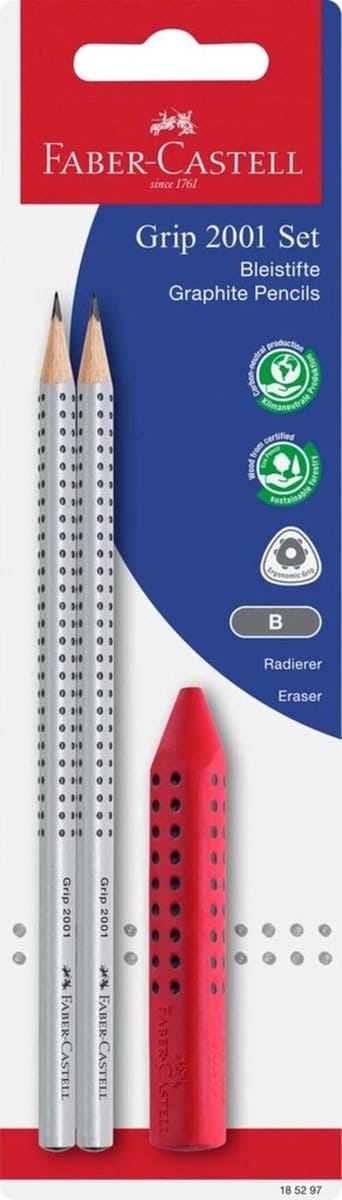 Faber-Castell potlodenset - GRIP 2001 - 2 grafietpotloden + gum - FC-185297