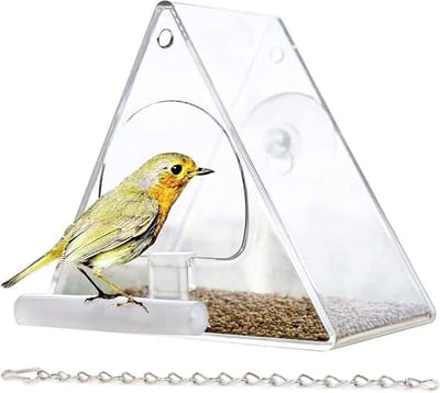 Transparant vogelvoederhuisje met metalen ketting en zuignappen voor buiten