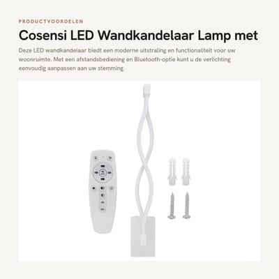 Dailygoods- Wandkandelaar LED 21W - Afstandsbediening/Bluetooth - Aluminiumlegering - Drie Kleurtemperaturen - Muurafstand 8cm - Totale Hoogte 45cm - Wandlamp