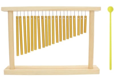 Dailygoods- Percussie Instrument - 20 Bars Chimes - Houten Stand - Stok - Gouden Accenten - Ca. 38,8 x 27 x 5,8 cm - Klokkenspel