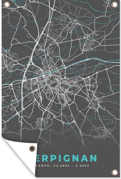 Muurdecoratie Kaart - Stadskaart - Plattegrond - Frankrijk - Perpignan - 120x180 cm - Tuinposter - Tuindoek