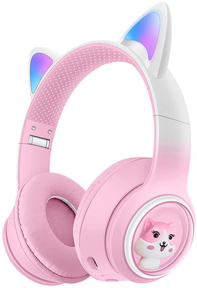 KINSI koptelefoon kinderen Met Kattenoren - koptelefoon draadloos - LED-Licht, FM-Radio, Microfoon​