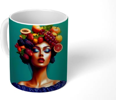 Mok - Koffiemok - Vrouw - Hoodtooi - Tropisch - Fruit - Druiven - Mokken - 350 ML - Beker - Koffiemokken - Theemok