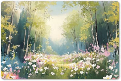 Placemats 45x30 cm - Placemat kunststof - 1 stuk - Bos - Schilderstijl - Kleurrijk - Borden onderleggers - Decoratie voor op tafel - Keuken tafeldecoratie accessoires - Vinyl onderlegger - Tafelversiering