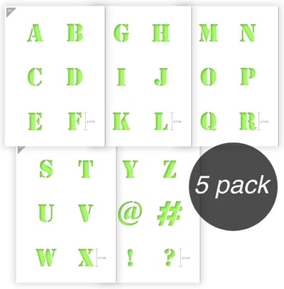 QBIX Lettersjabloon - Compleet alfabet set - 5 stuks A5 formaat stencils - Letter is 2,7cm hoog