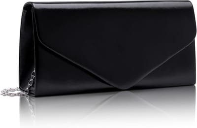 Elegante leren clutch met afneembare ketting, kleine envelop avondtas voor bruiloft, feest en banket - Zwart, 22 cm lang, 11 cm breed, 5 cm hoog, trendy en stijlvol