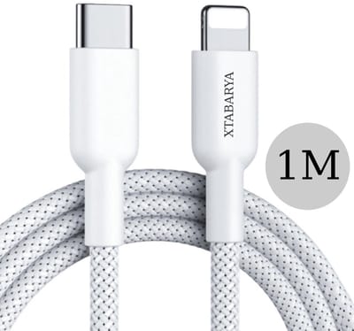 USB-C naar 8 pin kabel 60W – Snelle en veilige laadkabel van versterkt gevlochten nylon – 1 meter