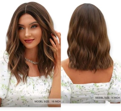 Luxe Bruine Bob Pruik – Korte Golvende Pruik voor Vrouwen – 16 inch (40 cm)-Natuurlijk Haarwerk – Europees & Amerikaans Model – Hittebestendig