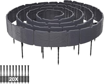 T-Vormige Gazonrand - Kunststof - Pak Van 20 - Versterkte Pp-Palisades - Met Bevestigingsnagels - Weerbestendig - 5 m - Modulaire Tuinrand - Antraciet - NAIZY