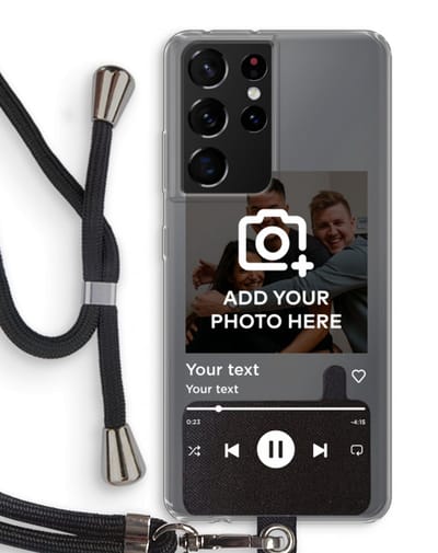 Gepersonaliseerd - Case Company® - Hoesje met koord geschikt voor Samsung Galaxy S21 Ultra hoesje met Koord - Music Player - Telefoonhoesje met Zwart Koord - Bescherming aan alle Kanten en Over de Schermrand