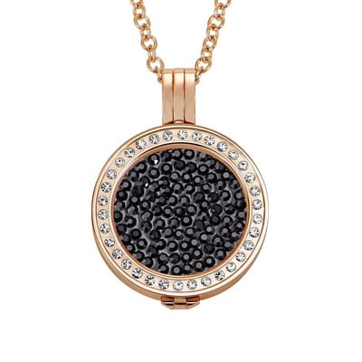 Quiges - Munthouder met Ketting en Munt 25mm Zirkonia Zwart - RVS Rose Goudkleurig met Zirkonia - EPRHZ189