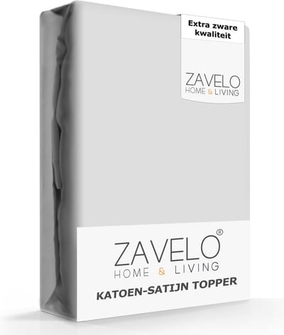 Zavelo Deluxe Katoen-Satijn Topper Hoeslaken Grijs - 1 Persoons (90x220 cm) - Heerlijk Zacht - Rondom Elastisch - Perfecte Pasvorm