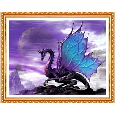Complet, Broderie Diamant, 5D, Kits Peinture Diamant Animal Dragon, Point de Croix, Broderie, Artisanat, cadeau 20X30CM blue