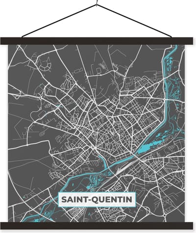 Posterhanger incl. Poster 60x60 cm - Schoolplaat - Frankrijk - Kaart - Plattegrond - Saint-Quentin - Stadskaart - Textielposter - Zwarte latten - Stadskaart