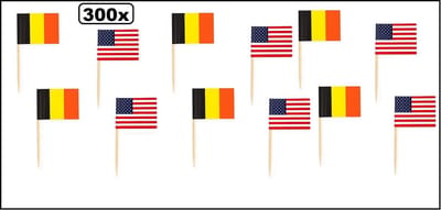 300x Cocktail prikker Belgie / USA mix - Landen festival party fun winterfeest thema feest cocktail prikker