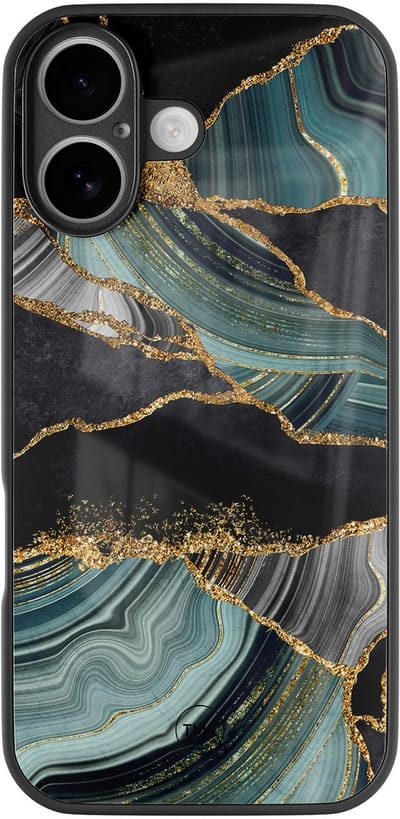 Hoesje geschikt voor Apple iPhone 16 - Marble jade stone - Multi - TPU luxe case (glossy toplaag) - Marmer - Hardcase backcover zwart